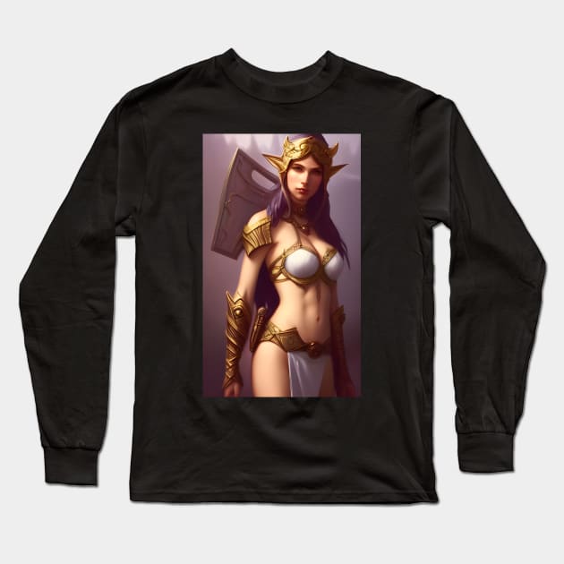 Beautiful Fantasy Elf Warrior Artwork Long Sleeve T-Shirt by PrancingPeekees